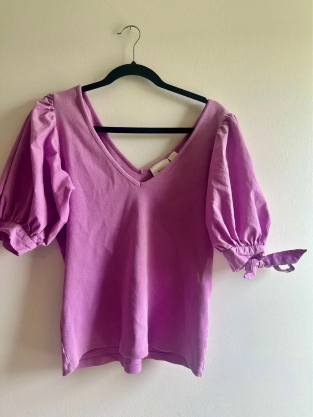 Anthropologie Maeve Purple Puff Sleeve Tie Cuff Top Size Large